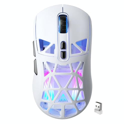 SOLAKAKA SM802 White Wireless Gaming Mouse,10000 DPI,Tri-Mode Wired/BT 5.0/2.4GHz Wireless Mouse Gaming with Side Button,RGB Programmable Macro Mouse for Laptop - color: 1-white, size: SM802
