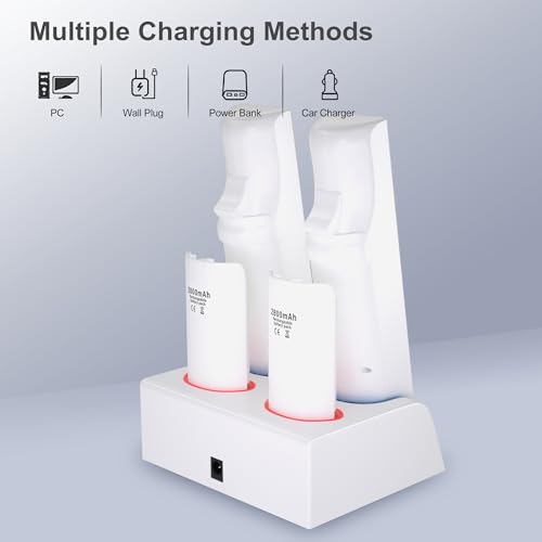 Wii Controller Charger and Rechargeable Battery - 4 Pack 2800mAh Wii Remote Battery Pack Rechargeable and Charging Station with USB Cable
