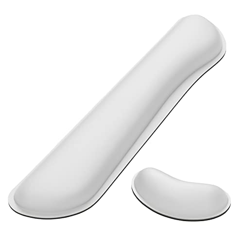 Dapesuom Enlarge Keyboard Wrist Rest, Memory Foam Wrist Cushion for Desk Mats Support, Cute Typing Pain Relief Keyboard Mouse Pad Rests Set with Non-Slip Base for Gaming Laptop Office, Ivory White - color: Ivory White, size: 17 x 3.6 x 1 + 5 x 3 x 1 inche
