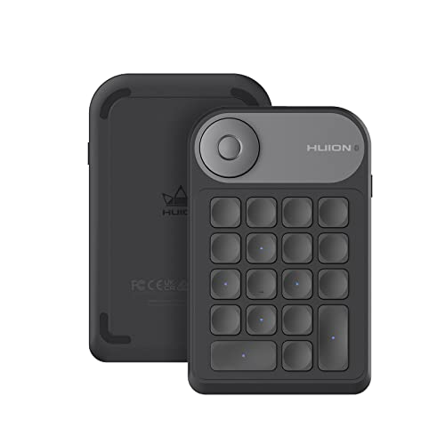 HUION Keydial Mini Bluetooth Programmable Keypad with Dial 18 Shortcut Keys | 5 Keys Anti-ghosting Macro Keypad, Wireless Shortcut Keyboard for Drawing Tablet, PC, MacBook, Surface Pro, Editing, Gaming - size: Bluetooth