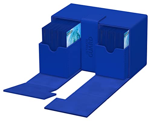 Ultimate Guard Twin Flip'n'Tray 160+, Deck Case for 160 Double-Sleeved TCG Cards + Dice Tray, Blue, Independent Magnetic Closure & Microfiber Inner Lining - color: Blue, size: 160+