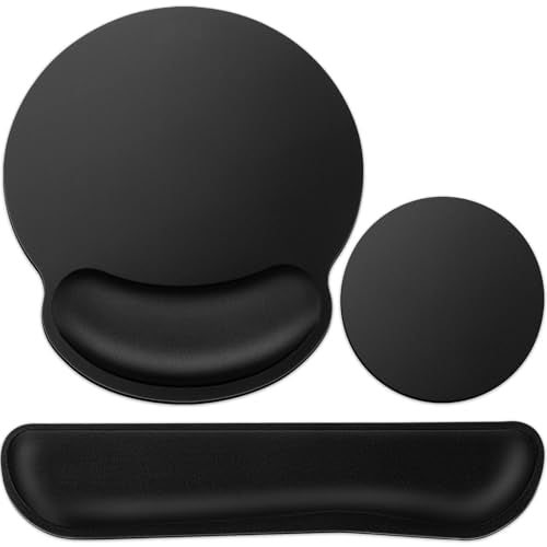 Mouse Pad Black, Ergonomic Keyboard Wrist Rest, Mouse Pad with Wrist Rest | Gaming Mousepad with Wrist Support, Memory Foam Wrist Rest Set for Computer Keyboard, Office Desk Accessories - color: Black