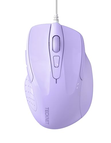 TECKNET Wired Mouse, 6-Button Corded with 4 Adjustable DPI, Optical Ergonomic Design, 5FT Cord for Laptop, Chromebook, PC, Desktop, Mac, Notebook - LT.Purple - color: LT.Purple