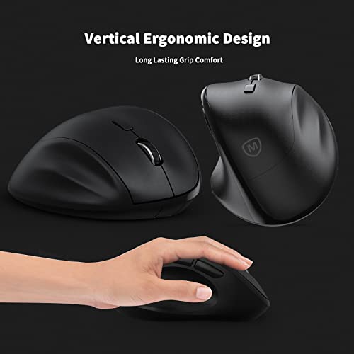 Ergonomic Wireless Mouse with USB Receiver for PC Computer, Laptop and Desktop, Ergo Mouse Vertical with Silent Clicks Long Battery Life, Up to 1600 DPI & 1 AA Battery Powered, Black - color: Black, size: USB Wireless
