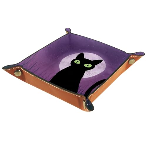 Black Cat and Moon Folding Leather Dice Tray for Rolling, RPG DND Table Desk Dice Holder Mat Rolling Tray for Tabletop Board Game, Suitable for 5e, Warhammer 40k, 8.1"x8.1" - color: Black Cat and Moon, size: 8.1" x 8.1" x 1.2"