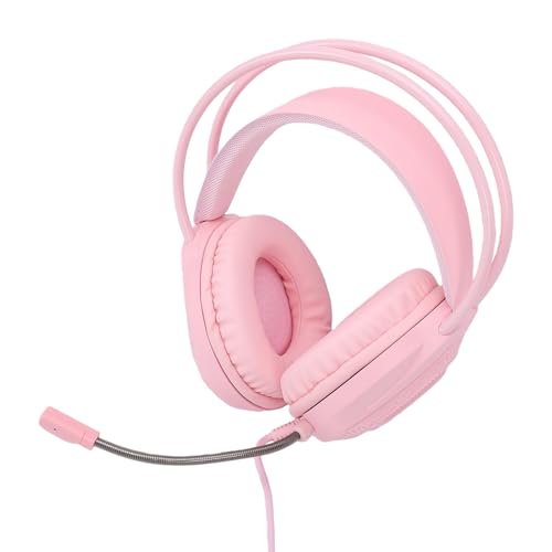 Wired Gaming Headset, 7.1 Surround Sound RGB Over Ear Headphones with Noise Cancelling Mic, 50mm Driver, Memory Foam Earpads for PC, Switch (Pink) - color: Pink