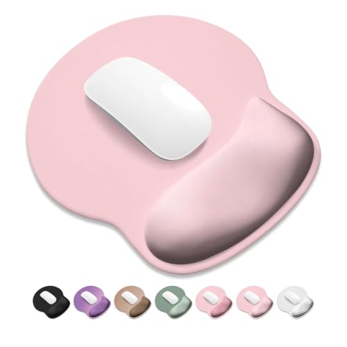 ITNRSIIET Ergonomic Mouse Pad with Wider Memory Foam Wrist Rest +17%, Curved Cushion Reduces Pressure 20%, Pain Relief, Non-Slip, Smooth, Cute Color Desk Accessory, 9.85 x 9 inch, Blush Pink - color: Blush Pink