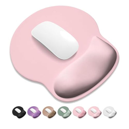 ITNRSIIET Ergonomic Mouse Pad with Wider Memory Foam Wrist Rest +17%, Curved Cushion Reduces Pressure 20%, Pain Relief, Non-Slip, Smooth, Cute Color Desk Accessory, 9.85 x 9 inch, Blush Pink - color: Blush Pink