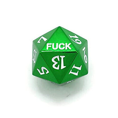 Metal D20 F Dice Critical Fail F 20 Sided Die Set DND Number Role Playing Game Dungeons and Dragons D&D Pathfinder Black Silver Red Blue Gold Copper Purple Green Pink White (Single Dice, Green) - color: Green, style: Single Dice