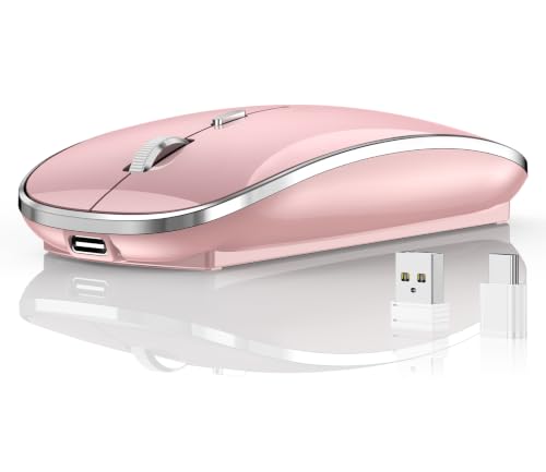 Halpilt Wireless Mouse Chargeable Portable Silent USB and Type-C Dual Mode Wireless Mouse 3 Adjustable DPI for Laptop, Mac, Android, PC (Q23S Rose Gold) - color: Rose gold