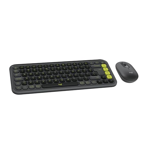 Logitech POP ICON Combo, Wireless Bluetooth Keyboard and Mouse, Comfortable Typing, programmable Keys and Buttons, Quiet clicks, Easy-Switch up to 3 Devices - Graphite and Lime - color: Graphite Lime, style: Combo