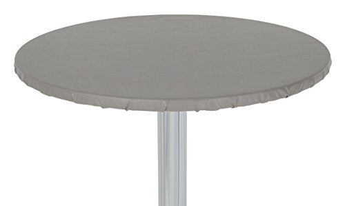 Yourtablecloth Heavy Duty Vinyl Round Fitted Tablecloth (Table Cover) with Flannel Backing Vibrant Colors Elasticized Tablecloth Great for Indoor and Outdoor Dining and Playing Cards 36” Grey - color: Grey, size: 36" (Round)