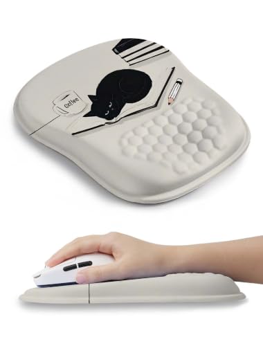 Ergonomic Mouse Pad with Cute Black Cat Design, for Carpal Tunnel Pain Relief, 65% Usable Mouse Area, Memory Foam Concave Wrist Rest for Office, PC, Gaming - color: 01 Cute Black Cat