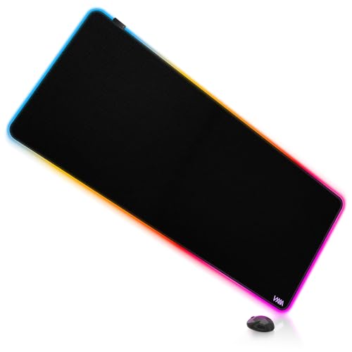 Vyaaa 47" x 20" RGB Gaming Mouse Pad, XXL LED Desk Mat with 9 Light-Up Modes, Smooth Surface & Non-Slip Rubber Base for Gaming/Office/Home (Black) - color: Black, size: 47L x 20W inches