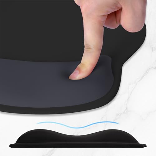 ITNRSIIET Ergonomic Mouse Pad with Wider Memory Foam Wrist Rest +17%, Curved Cushion Reduces Pressure 20%, Pain Relief, Non-Slip, Smooth, Cute Color Desk Accessory, 9.85 x 9 inch, Black Gray Gradient - color: Black Gray Gradient