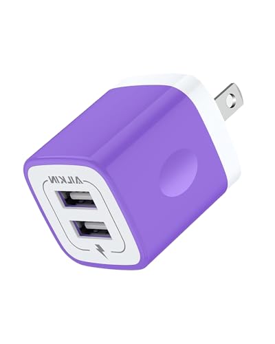 AILKIN USB Wall Charger, Charger Adapter, 2.1A Dual Port Quick Charger Plug | USB A Cube for iPhone, Samsung Galaxy Double USB A AC Power Adapter US Standard Travel Old Supply Box Charging Block - color: Purple, style: Block