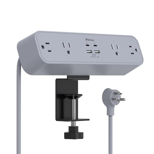 Mifaso PD30W Desk Clamp Power Strip, Surge Protector, Fast Charging Station | 4 Outlets, 4 USB (2 USBC), 5FT Extension Cord, Desk Organizer Gaming Accessories Home Office Essentials, Fits 1.96" Edge,Gray - color: Gray, size: PD30W