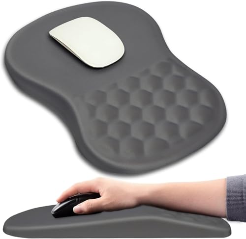 Hokafenle Ergonomic Mouse Pad Wrist Support with Massage Design, Wrist Rest Pain Relief Mousepad with Memory Foam&Non-Slip PU Base, Mouse Pads for Wireless Mouse & Desk (12x8 inch,Light Grey) - color: HK024-Dark Grey