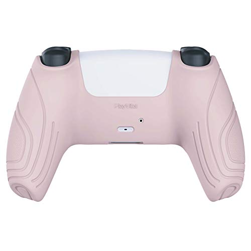 eXtremeRate PlayVital Samurai Edition Cherry Blossoms Pink Anti-Slip Controller Silicone Skin for ps5, Ergonomic Soft Rubber Protective Case for ps5 with White Thumb Stick Caps - color: Cherry Blossoms Pink