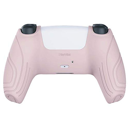 eXtremeRate PlayVital Samurai Edition Cherry Blossoms Pink Anti-Slip Controller Silicone Skin for ps5, Ergonomic Soft Rubber Protective Case for ps5 with White Thumb Stick Caps - color: Cherry Blossoms Pink