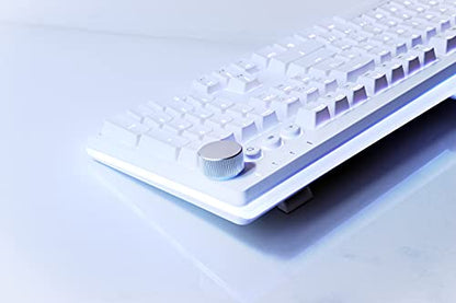 i-rocks K71M RGB Mechanical Gaming Keyboard with Media Control Knob, Blue Switches, 107 Keys w/Full NKRO, PBT Keycaps, Multimedia Hotkeys, Detachable USB-C Cable and Onboard Storage, White - color: White, size: Switches (Gateron Blue)