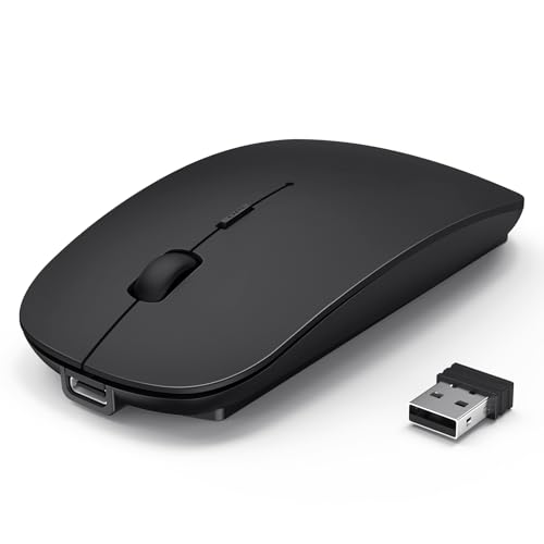 TECKNET Wireless Mouse, 4800 DPI Rechargeable Bluetooth Mouse for Laptop | Bluetooth 5.2/3.0 & 2.4G, Ultra-Thin, 6-Level Adjustable 4800 DPI Computer Mouse for Mac OS, iPad, Windows, Android - color: Matte Black