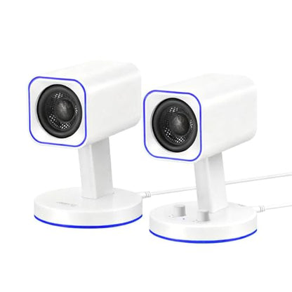 Sanyun SW202 24W 2.0 Computer Speakers, DSP-Enhanced Clear Stereo, 3 Modes | Game/Movie/Music Modes, 16bit DAC, USB/Bluetooth 5.2/AUX, 2.25" Full-Range Drivers, RGB Lighting, Compact Design(Pair, White) - color: SW202 White