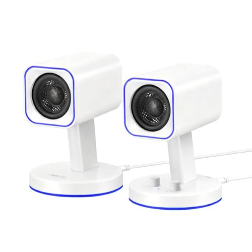 Sanyun SW202 24W 2.0 Computer Speakers, DSP-Enhanced Clear Stereo, 3 Modes | Game/Movie/Music Modes, 16bit DAC, USB/Bluetooth 5.2/AUX, 2.25" Full-Range Drivers, RGB Lighting, Compact Design(Pair, White) - color: SW202 White