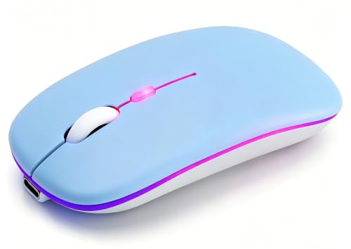 Wireless Bluetooth Mouse, Rechargeable Computer Mouse, Blue | Dual Mode - BT5.2 & 2.4G,Long Lasting,Silent RGB LED Mice,Slim Portable Mouse for Laptop,PC,Tablet,MacBook,iPad,Apple Devices - color: Blue