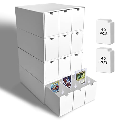 Fageverld Trading Card Storage Box, Top Loaders Storage Box with 80 Dividers, Cardboard Toploader Card Boxes for Sports Card, Baseball, MTG, TCG, Playing Cards, 12 Drawer - color: Drawer-4 Sets
