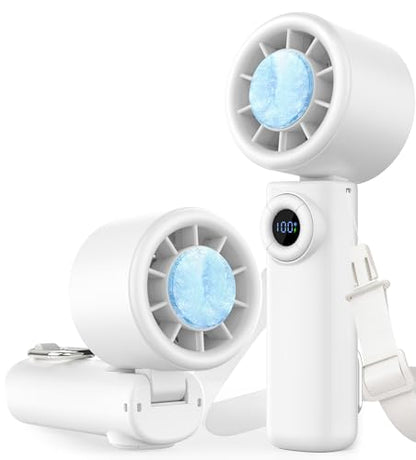 Portable Handheld Turbo Fan with Ice Cooling, 100 Levels Stepless Speed, 15H Long Battery Life, 10500RPM Turbo Fan Rechargeable Personal Mini Fan for Travel, Outdoor, Makeup - color: White