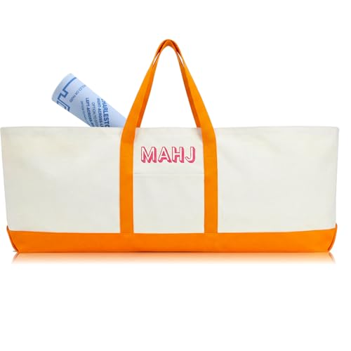 Mahjong Bag for Tiles and Racks Empty American Mahjong Tiles Carrying Tote 31.5 x 12 x 4 Inches Canvas Tile Games Accessories Gifts for Card Pushers Rack Mat Carrying, Case Only(Orange) - color: Orange
