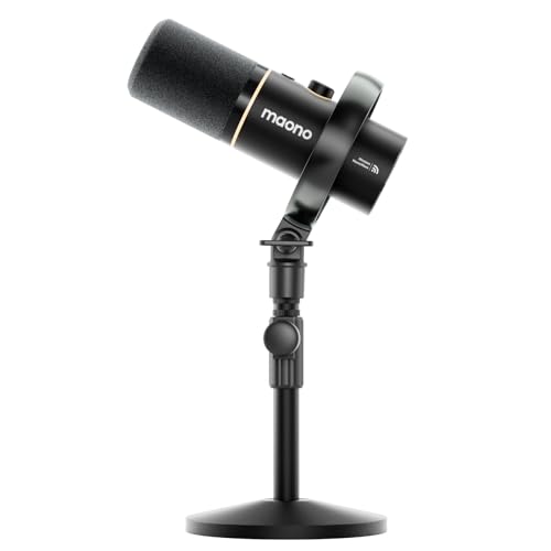 MAONO PD200W Hybrid Wireless Podcast Microphone for PC, Dynamic XLR USB Mic with Desktop Stand, Software, Noise Cancellation, for Vocal Recording, Streaming, Content Creation, Home Studio, Voiceover - color: Black