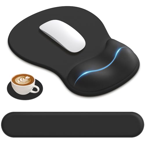 AKIT Ergonomic Mouse Pad & Keyboard Wrist Rest Set, Memory Foam, Non-Slip | Ergonomic Wrist Support for Typing & Gaming; Black Gel Mouse Pad with Smooth Glide; Reduces Fatigue; Fits Home & Office - color: Black