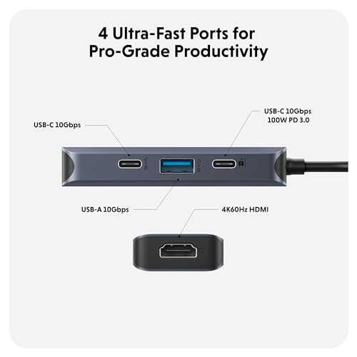 HyperDrive Next 4 Port USB C Hub for Mac, PC, Chromebook with 4K60Hz HDMI, 2 USB-A, USB C Hub 10Gbps, USB-C 10Gbps 100W Power Delivery Ports - size: 4 Port USB-C Hub with 2x USB-A