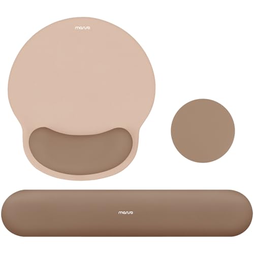 MOSISO Wrist Rest Support for Mouse Pad&Keyboard Set, Mocha | Circle Curved Ergonomic Mousepad Non-Slip Base Home/Office Pain Relief&Easy Typing Pad with Soft Cloth&Silicone Lining - color: Mocha