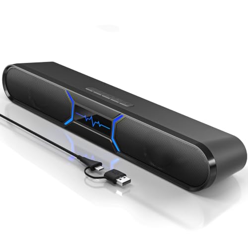 Computer Speakers for Desktop PC, Bluetooth PC Soundbar with Dual Bass Reflex for Monitor, USB Powered RGB Gaming Speakers with USB Wired Input, Stereo Sound for Laptop, Tablet and Desktop Setup
