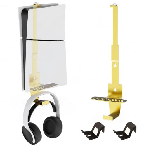 Wall Mount for PlayStation 5 Console | Heavy-Duty Steel, 2 Controller Holder, Headset Holder, Protection & Cooling - color: Sparkle Gold