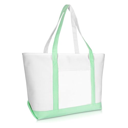 DALIX Daily Shoulder Tote Bag Premium Cotton in Mint Green - color: Mint Green