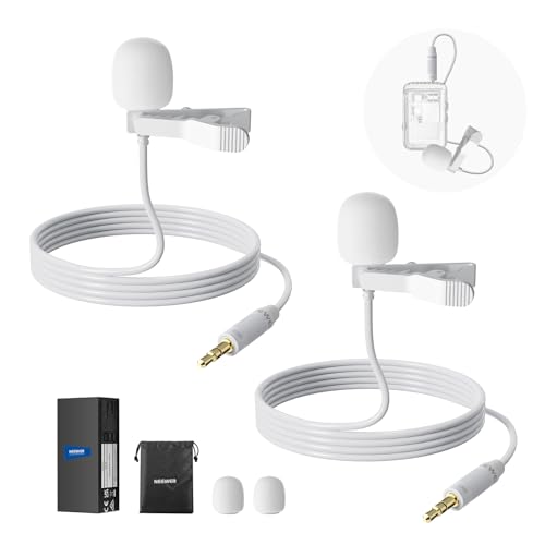 NEEWER 2 Pack Lavalier Lapel Microphone Compatible with Rode Wireless GO II 2 DJI Wireless Mic Transmitter, Omnidirectional Condenser Wired Clip On Lav Mic for Stage YouTube Live Streaming, CM5, White - style: CM5(2-Pack&White)w/3.5mm TRS Plug