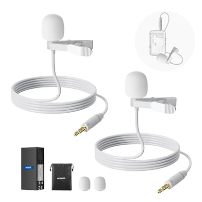NEEWER 2 Pack Lavalier Lapel Microphone Compatible with Rode Wireless GO II 2 DJI Wireless Mic Transmitter, Omnidirectional Condenser Wired Clip On Lav Mic for Stage YouTube Live Streaming, CM5, White - style: CM5(2-Pack&White)w/3.5mm TRS Plug