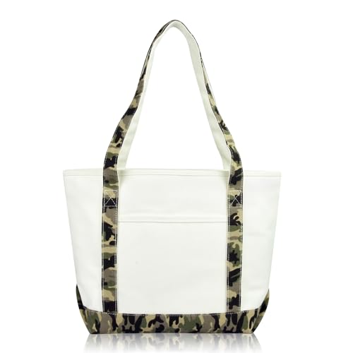DALIX Daily Shoulder Tote Bag Premium Cotton in Green Camouflage - color: Green Camouflage
