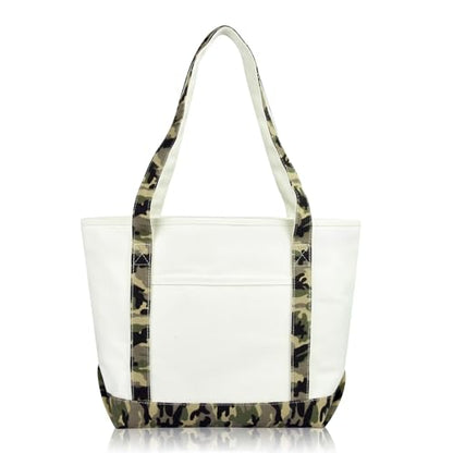 DALIX Daily Shoulder Tote Bag Premium Cotton in Green Camouflage - color: Green Camouflage