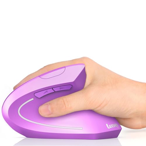 Lekvey Ergonomic Mouse, Wireless Vertical Mouse Rechargeable 2.4 GHz Optical Carpal Tunnel Mice : 800/1200 / 1600 DPI, 6 Buttons, for Laptop, PC, Mac, Computer, Desktop, Notebook etc, Purple - color: Purple