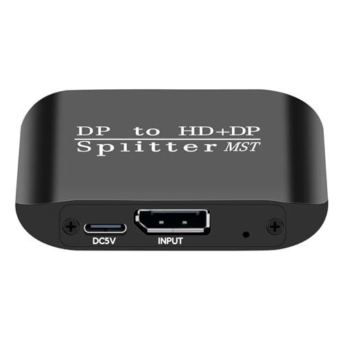 ACHAVE DisplayPort to HDMI and DisplayPort Splitter, 4K MST Hub, Black Metal, 1 Input 2 Output Adapter, Video Signal Converter for PC and 2 Monitors (MacOS Only Supports SST Mode)