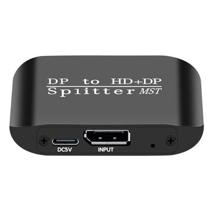 ACHAVE DisplayPort to HDMI and DisplayPort Splitter, 4K MST Hub, Black Metal, 1 Input 2 Output Adapter, Video Signal Converter for PC and 2 Monitors (MacOS Only Supports SST Mode)