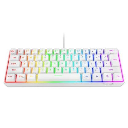 Snpurdiri 60% Wired Gaming Keyboard, 61 Keys RGB Backlit Wrist Rest Ultra-Compact Mini Waterproof Keyboard for PC Computer Gamer (White) | Backlit Ultra-Compact Mini Gaming Keyboard for PC Computer Gamer - color: White