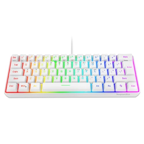Snpurdiri 60% Wired Gaming Keyboard, 61 Keys RGB Backlit Wrist Rest Ultra-Compact Mini Waterproof Keyboard for PC Computer Gamer (White) | Backlit Ultra-Compact Mini Gaming Keyboard for PC Computer Gamer - color: White