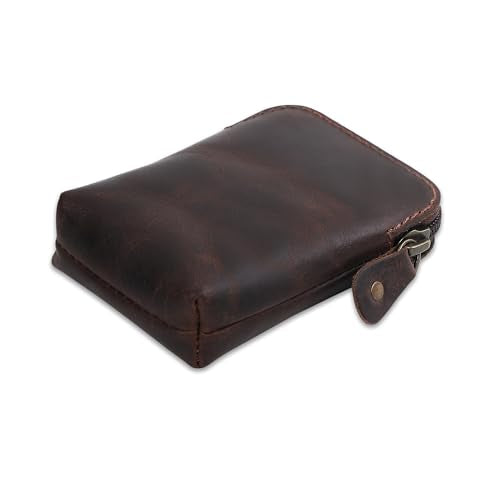 Full-Grain Leather Playing Card Case, Brown | Zippered, For Poker & Bridge Cards, Travel Card Organizer, Secure Multi-Purpose Wallet, Storage Pouch - color: Brown
