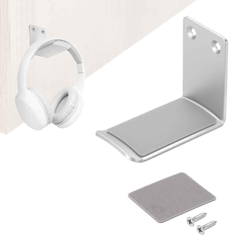 HARFINGTON Headphone Holder Stand Aluminum Headset Hook Headphone Clip Under Desk Hanger with Tape and Screws for Bedrooms Study Libraries Offices, Silver (5.5cm) - color: Silver